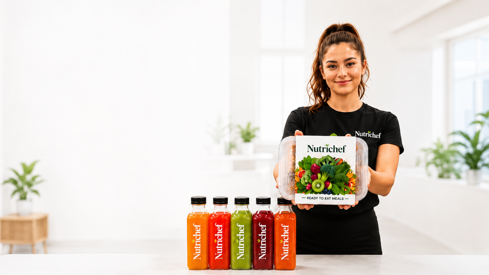 NutriChef ready-to-eat meal box and cold-pressed juices